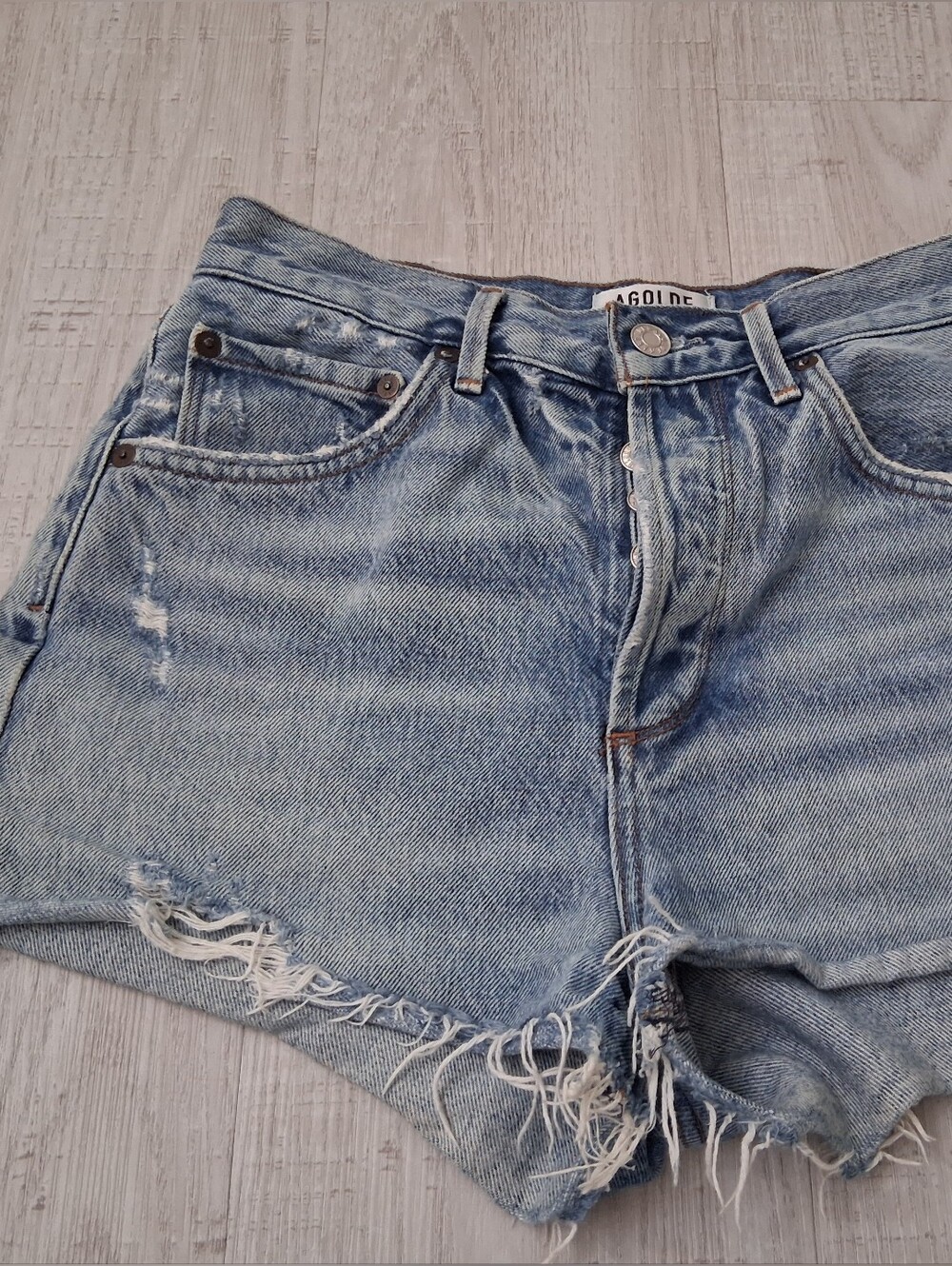 Agolde Parker Fly Button Denim Shorts Light Wash Womens 26